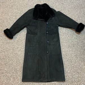 Vintage Genuine Shearling Oversized Long Winter Coat - Black